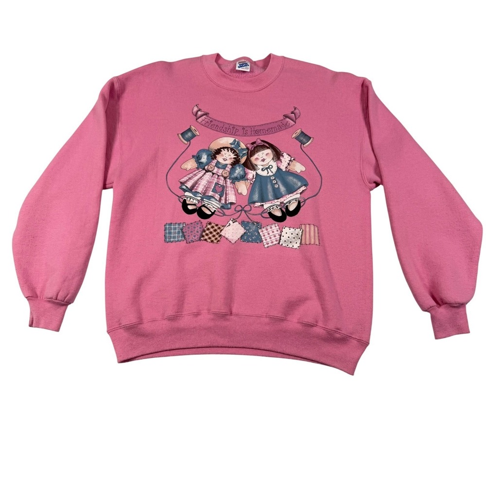 Vintage 90s Grannycore Jerzees Super Sweats Pink Rag Doll Sweatshirt L Grandma